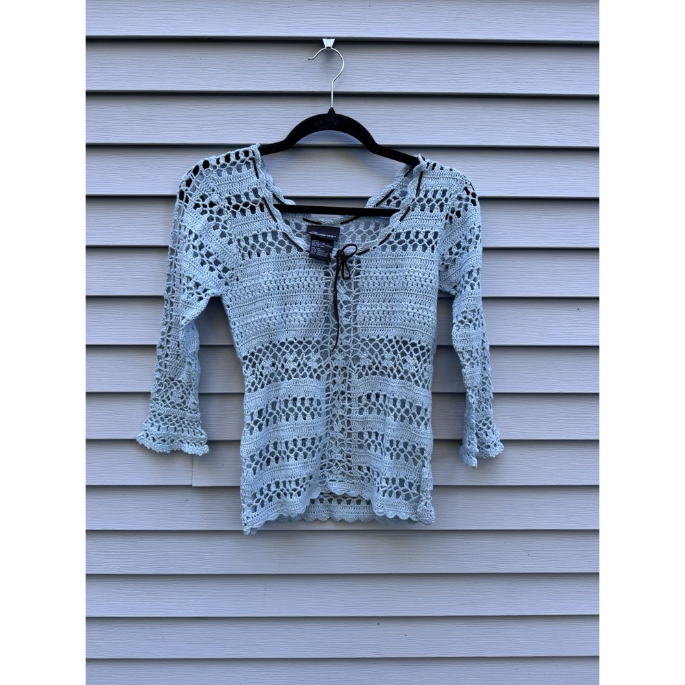 No Boundaries Vintage Blue Crochet Scoop Neck Fairycore Top Juniors M 7/9 NWT